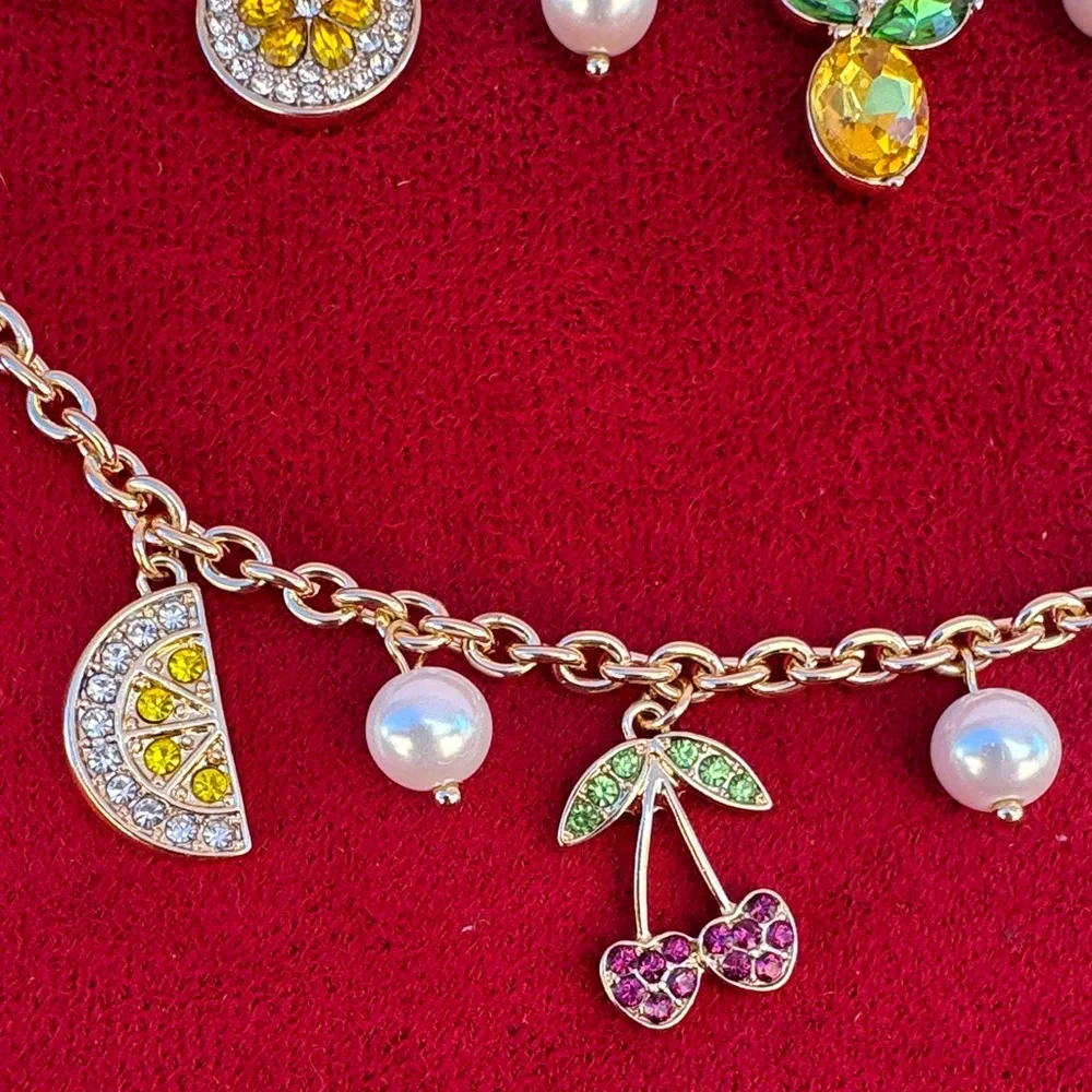 NEW Monet Gold Necklace with Colorful Charms and Pearls